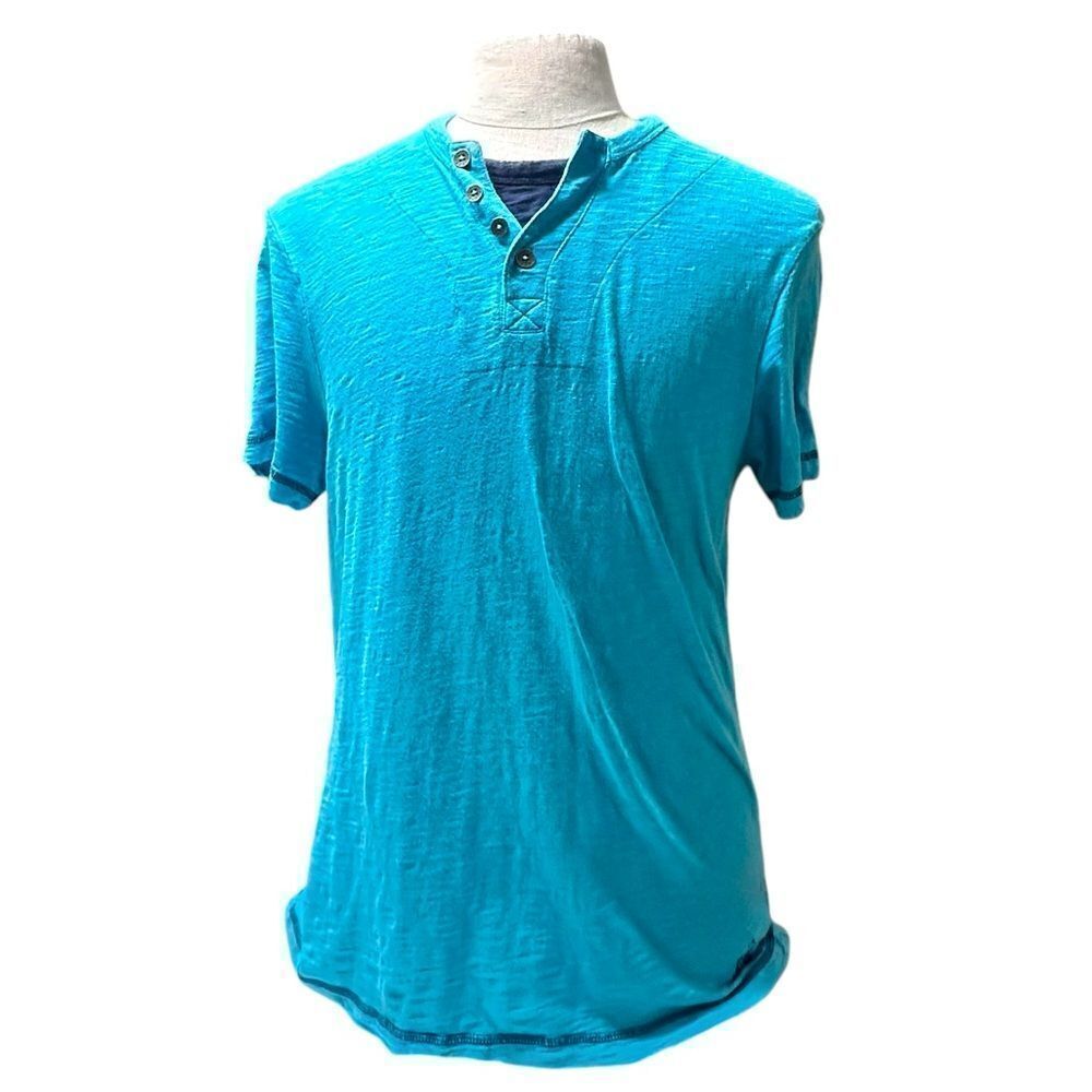 Guess Turquoise burn out Short Sleeve Henley T-shirt Size Large